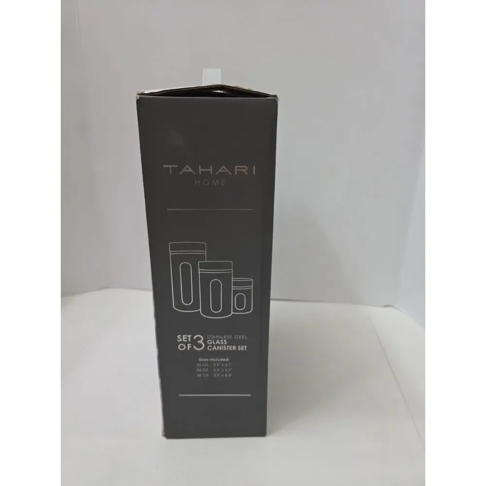 Tahari Home 18K Signature 3-Pc Glass Canister Set Matte Black NEW